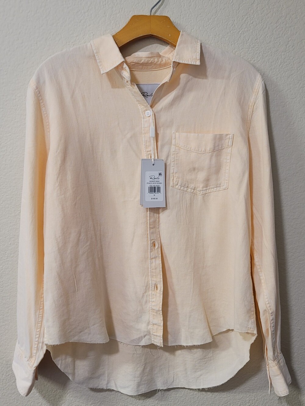 NWT Rails Ingird Peach Acid Wash Raw Hem Button Down Shirt M Tencel Linen Blend